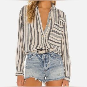 Free People Summer Breeze Striped Button Down in Tea Combo Size Small (EUC)
